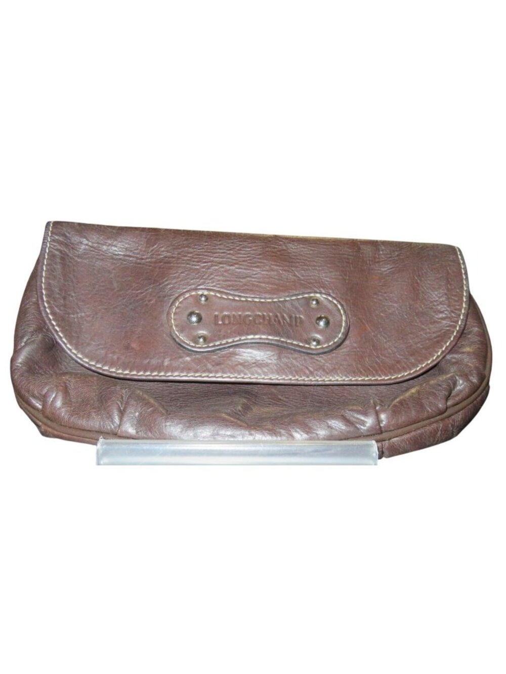 Longchamp Vintage Brown Italian Leather Luxury Snap Closure Flap Clutch Pouch